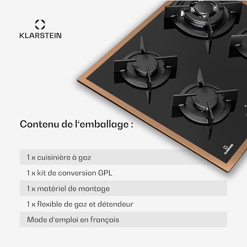 Lumiflame Plaque De Cuisson Gaz 4 Brûleurs Cadre Cuivre Allumage Électrique 8 Kw Puissance - vue 7