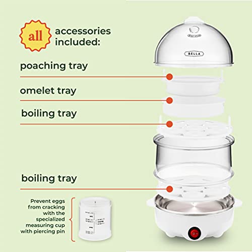 Bella 17288 Double Cooker, Rapid Boiler, Poacher Maker Make Up To 14 Large Boiled Eggs, Poaching And Omelete Tray Included, Stack, White #TOP3