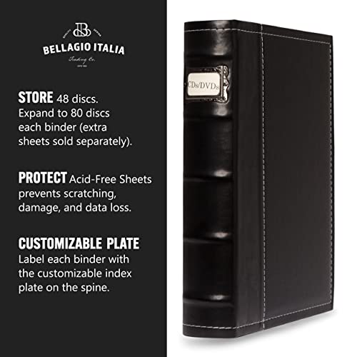 Bellagio-Italia Black Dvd Storage Binder Set - Stores Up To 96 Dvds, Cds, Or Blu-Rays - Stores Dvd Cover Art - Acid-Free Sheets (2 Pack) #TOP4