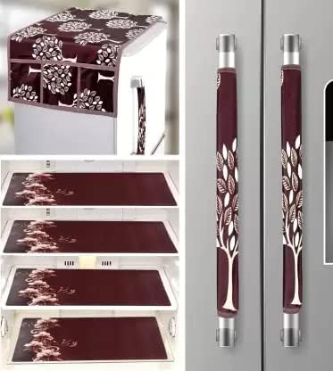 Heavy Quality Refrigerator Cover 1Pc Fridge Cover for Top with 6 Utility Pockets + 2 Handle Covers + 4 Fridge Mats