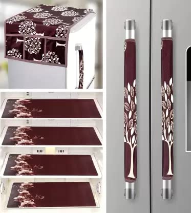 Crosmo Heavy Quality Refrigerator Cover 1Pc Fridge Cover for Top with 6 Utility Pockets + 2 Handle Covers + 4 Fridge Mats