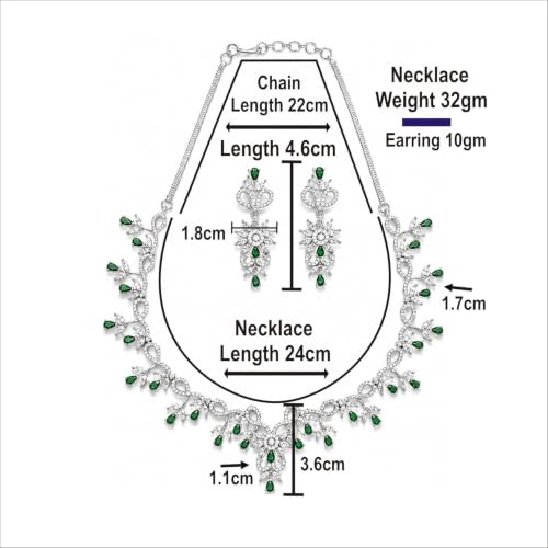 Image of Alloy White Plated American Diamond Necklace Set for Women and Girls with Matching Earrings, S Hook Closure Necklace and Push Plug Earrings for Traditional Outfit
