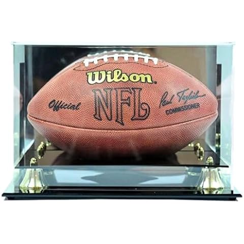Collectible Supplies Deluxe Football Display Case UV Protection with Mirrored Back | Clear Acrylic Football Display Case with Gold Risers & Black Base | Football Case for Signed Footballs | Full Size Cover