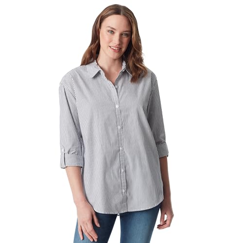 Gloria Vanderbilt Women's Amanda Oversized Button Down Shirt with Roll-tab Sleeves, Marine Navy Stripe, Small -  30114921-ZC0
