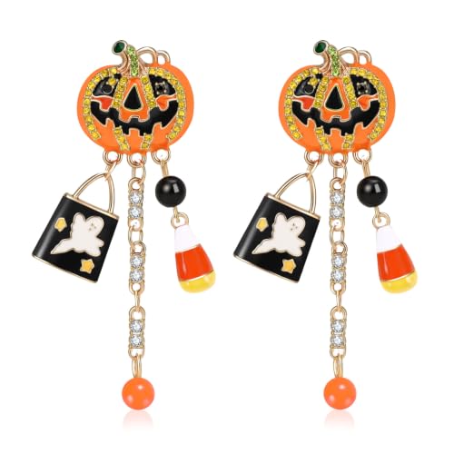 Halloween Earrings for Women Sparkly Rhinestone Pumpkin Dangle Earrings Cute Halloween Jewelry Costume Party Accessories (Orange - Pumpkin Pendant) by JGMGWJ - Used condition - US$6.49