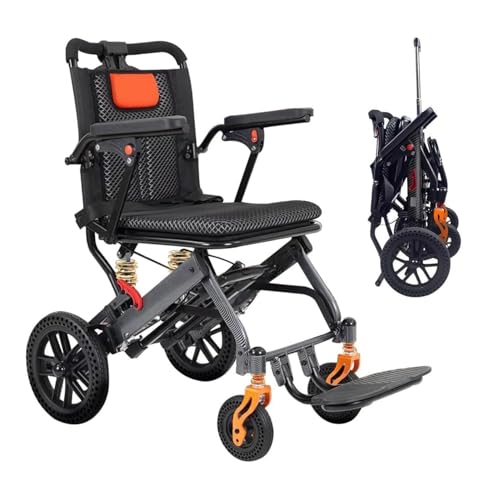 Silla de ruedas de transporte, diseño plegable ultraligero con freno de mano y mango telescópico para un fácil viaje