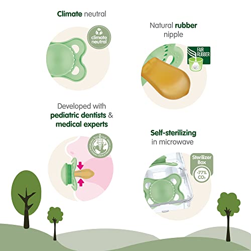 Mam Original Pure Pacifier, Climate Neutral Mam Natural Rubber Pacifier, Sustainable & Bio-Renewable Raw Materials, Sterilizer Case, Boy, 0-6 Months, 2-Pack #TOP1