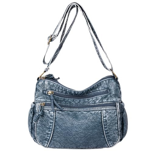 Hperu Sac en jean, sac à main en jean pour femmes décontractées sac à corps croisé en jean PU PUPROPHER JEAN Purse multi-poche de grande capacité...
