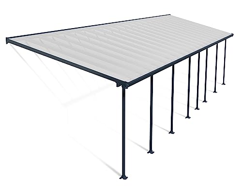 Canopia by Palram Feria Aluminium Patio Canopy 3 x 12.20 Polycarbonate Twin-Wall Panels Pergola 1220 x 300 cm Grey for Roofing Your Patio