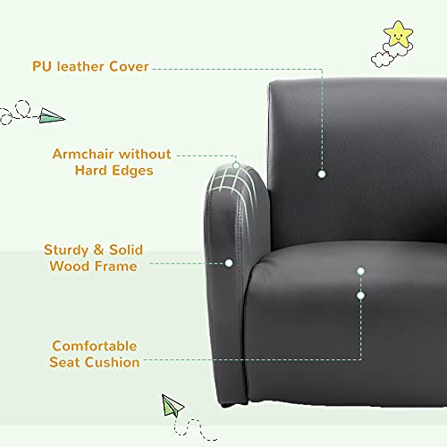 Qaba Kids Sofa Rocking Chair With Side Pocket, Pu Leather Toddler Armchair For Children Grey #TOP5