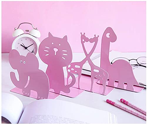 Bookends Decorative Cat Bookends Cute Hollow Pattern Book Ends Iron Metal Bookend Book Stoppers For Or Adult Gift,1 Pair Study Desk Organizer Bookends For (Color : Pink Cat),Pink Cat #TOP4