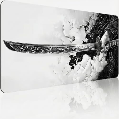 Image of Gaming Mouse Pad Cinematic Samurai Sword - 31.5x11.8 HD Print Japanese Art Desk Mat for Pro Gaming & Minimalist Office, Non-Slip, Stitched Edges