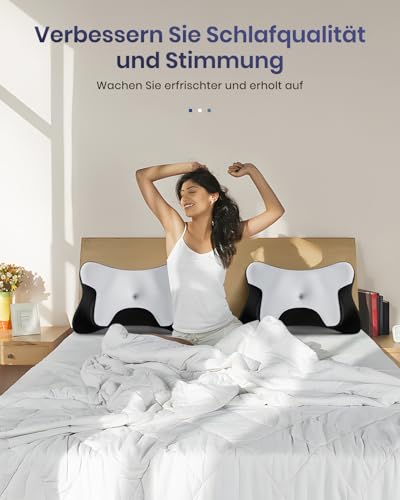 DONAMA Nackenstützkissen zum Schlafen, ergonomisches Nackenkissen für Seiten-, Rücken- und Bauchschläfer mit abnehmbarem und waschbarem Kissenbezug (Schwarz-Weiß, 66x37x13 cm)