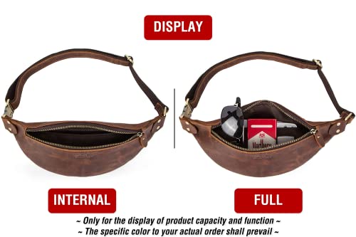Top Grain Genuine Leather Slim Fanny Pack For Man & Woman, Minimalist Vintage Design, Handmade With Detachable Hardware, Slim Waist Bag Small Crossbody Belt Bag For Traveling Or Riding, Blue #TOP3