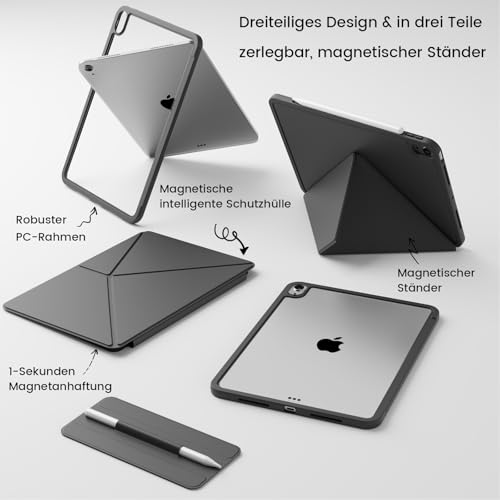 Magnetyczne etui do iPada (A16) 11/10 generacji (11/10,9 cala 2025/2022) z uchwytem na długopis, konstrukcja magnesu 3 w 1, zdejmowany magnetyczny tył, stabilna rama z poliwęglanu, pod wieloma kątami