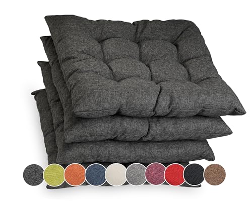 sunnypillow 4er Set Stuhlkissen mit Bändern 40x40 cm - Bequeme Polsterauflage 8cm dick - Auflage für Stühle/Bänke in Haus und Garten Sitzkissen Sitzauflage Gartenkissen Outdoor/Indoor - Anthrazit