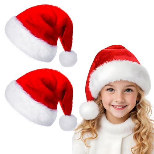 Red Santa Hat for Kids 2 Pack Children Christmas Hats Plush Xmas Hat