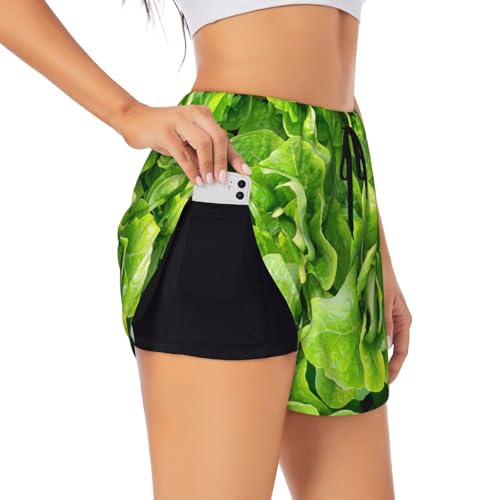 Lechuga Romana Fresca,Pantalones Cortos Deportivos para Mujer, Pantalones Cortos elásticos para Gimnasio,XL