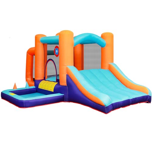Muhub Bounce House with Ball Pit, Bouncy Castle with Slide, Inflatable Castle with Air Blower, Indoor/Outdoor Jump House for Kidsï¼Œ158x116x72.6 Inch.