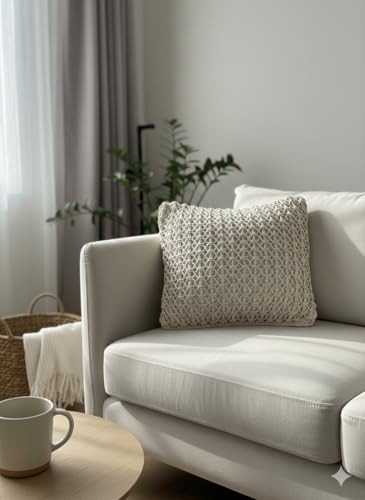 Image of Beautifull and Luxurious Handmade 100% Cotton Macrame Cushion Cover 16 inchx16 inch inch in Natural White Colour | Boho Cushion Cover in Premium Canvas Duck Fabric (2, WDM477)
