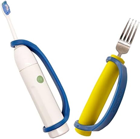 EazyHold Navy Silicone Universal Cuff, Large to X-Large Hands, Fits Adaptive Eating and Weighted Utensils, Foam Tubing, Thick Easy Grip Handles, Grooming, Daily Living Aid 2-Pack 8″