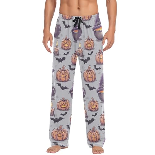 Menβs Halloween Pumpkins Pajama Pants with Pockets, Comfortable Lounge Sleep Bottoms#289