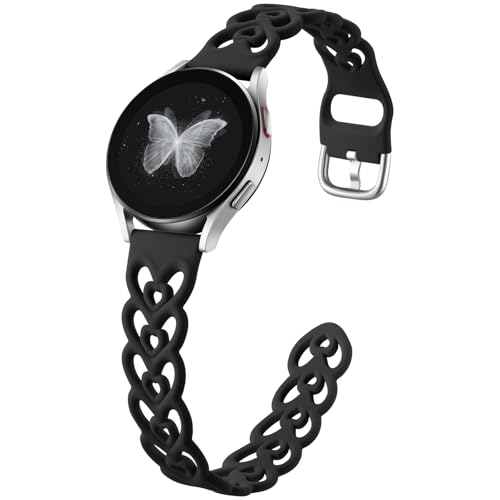 DaQin Double Hearts Bands for Samsung Galaxy Watch 7 6 5 4 Active 2 40mm 44mm/Watch 6/4 Classic 43mm 47mm 42mm 46mm/5 Pro 20mm Breathable Silicone Cut-out Strap for Samsung Watch Bands Women Black