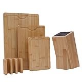 Lacers PurpleLine - Bundle - Holzschneidebrett 4-teilig aus Bambus mit Saftrille & rutschfesten Füßen-Messerblock Bambus mit Borsteneinsatz OHNE MESSER-Nachhaltig & vielseitig perfekt für jede Küche