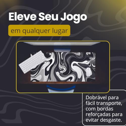 Mousepad Gamer Extra Grande 90x40cm Alpha Desk Liquido Abstrato, Base Antiderrapante, Ideal para Jog