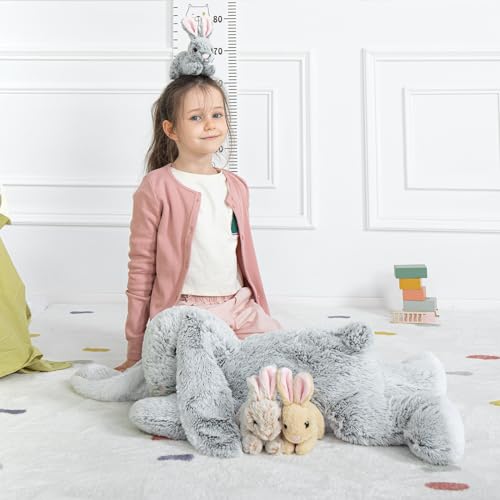 MaoGoLan 4Pcs Easter Bunny Stuffed Animals with 3 Babies Inside, 24” Soft and Cuddly Giant Rabbit Plush, Easter Stuffed Bunny Gift for Kids,Boys,Girls