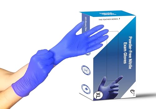 Endure Industries Cobalt Blue Powder-Free Nitrile Exam Gloves, 3.5 MIL Cleaning Cooking Disposable Glove, Feather Series (Medium, 100, Count)