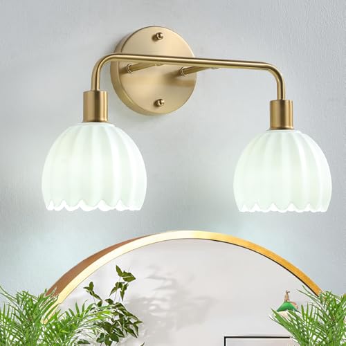 vivihobb 2-Light Gold Brass Bathroom Light Fixture,Wall Sconces,Brushed Gold Vanlity