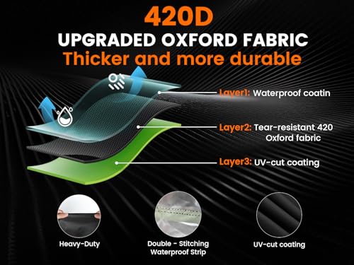 Image of Motorcycle Cover Waterproof Outdoor,420D Heavy Duty, Rain & UV Resistant,Motorcycle Covers with Storage Bag & Buckles, All Seasons Protection Powersports Vehicle Cover Fits up to 104.3 inch (3XL)