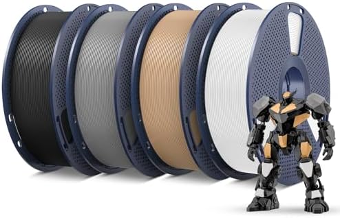 SUNLU 4KG PETG Filament 1.75mm, Schwarz+Weiß+Grau+Eiche | Hohe Festigkeit & Zähigkeit, 3D Drucker Filament PETG 1KG Spule (2,2 lbs) für Meisten 3D Drucker, Maßgenauigkeit +/- 0,02m