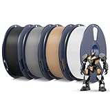 SUNLU PETG Filament 1.75mm 4KG Bundle, weniger Stretching und gute Schichthaftung, individuell Vakuum verpackt, 3D-Drucker Filament 4kg, 1kg pro Spule, 4 Farben, Schwarz + Weiß + Grau + Eiche