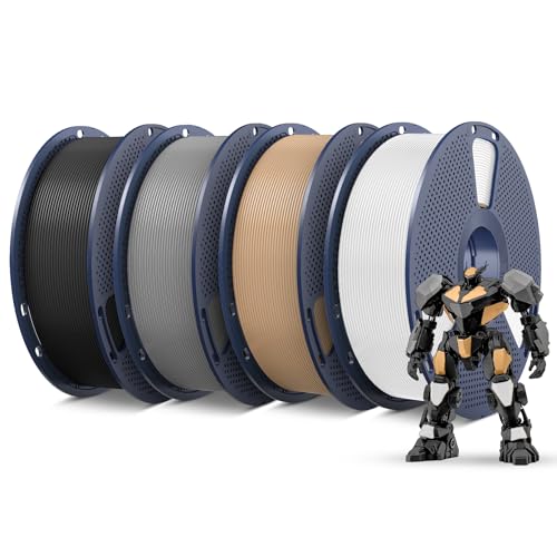 Image of SUNLU PETG Filament 1.75mm 4KG Bundle, Less Stringing and Good Layer Adhesion, Individually Vacuum Packed, 3D Printer Filament 4kg, 1kg per Spool, Pack of 4, 4 Colors, Black+White+Grey+Oak