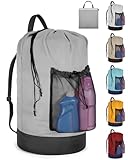 Laundry Bag with Shoulder Straps and Mesh Pocket Laundry Backpack Large Portable Laundry Hamper for College Laundromat Apartment