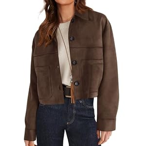 PRETTYGARDEN Women’s Faux Suede Cropped Jacket Casual Lightweight Fall Fashion 2025 Winter Coats Outerwear Trendy Clothes