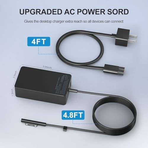YURCIPWE Surface Pro Charger 65W, Surface Laptop Charger Compatible with Microsoft Surface Pro 11/10/9/8/7+/7/6/5/4/X, Surface Laptop 7/6/5/4, Surface Book 3/2, Surface Go 3/2/1 with 8.8ft Power Cord - 5