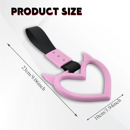 Image of 2PCS Heart shaped Car Handle Straps, Heart Car Accessories, Ring Hearts Shaped Cars Hand Strap Drift Charm, Universal Handle Keychains Accessory Suitable for Cars Bus (Pink+black)
