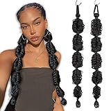 VAVANGA 18inch Twisted Braid Ponytail Extension 2pcs Set, Black Bubble Braided Ponytail Hair with Rubber Bands Braids Heat Resistant Fiber Fishtail Braid Cornrow Hair Piece for Women(WB-034, 18')