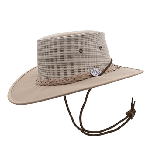 Red Rock Hats 1048 Canvas Cooler - Australian Drover Sun Hats for Men - Australian Durable Canvas, USA Breathable Mesh, Water Resistant, Lightweight, Wide Brim, UV Stabilized (Medium, Beige)