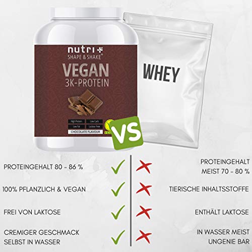 PROTEINPULVER VEGAN Schokolade 1kg – Low-Carb 3k Eiweißshake Chocolate Powder – Veganes Eiweißpulver Schoko 1000g – Proteinshake ohne Laktose – Eiweiß Isolate – in Deutschland hergestellt - 4