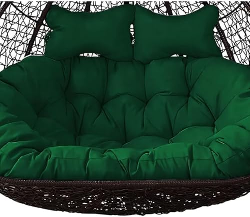 Vattentät dubbel hängande korg äggstolskudde – avtagbar tjock hängmatta ersättning med kudde för utomhus uteplats och trädgård (endast sittdynor)