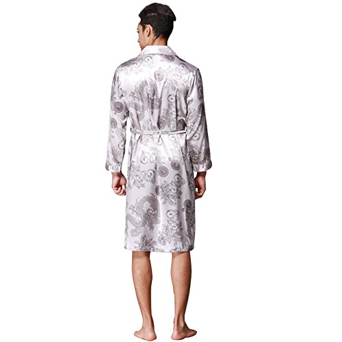Image of ZUEVI Men's Kimono Robe Silk Satin Long Sleeve Spa Bathrobe Lightweight Soft Silky Pajamas Robes
