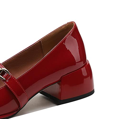 TinaCus Handmade Women's Patent Leather Chain T-Strap Square Toe Low Chunky Heel Mary Janes Pumps Shoes3