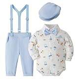 Volunoby Bebe Garçon Costume Gentleman, Noeud Papillon Chemise + Pantalon 5 Pièces（Voiture Bleu,18 24 mois,Taille 90）