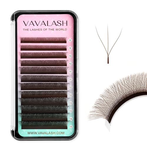 VAVALASH Brown W-shaped Eyelash Extension Brown 3D Premade Fans 0.07 C Curl Volume Lash Extensions W Lashes(Brown-W-3D-0.07-C-8-15mm）