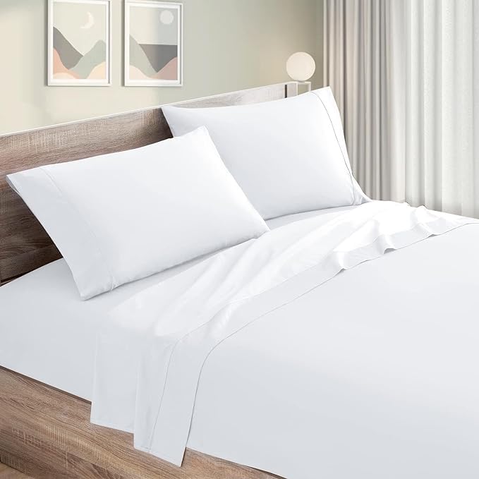 Image of Bedsheet Microfiber with 2 Pillow Cover - Soft and Breathable - Flat Sheet - Single Bedsheet - bedsheets for Single Bed - White Solid
