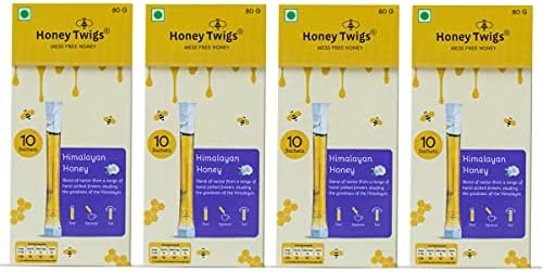 Honey Twigs Himalayan Multiflora Honey, 320gms (40 Single Sachets - 80g x 4 Packs) | Grade A Himalayan Honey - Traceable Source | Zero Additives | Zero Added Sugar